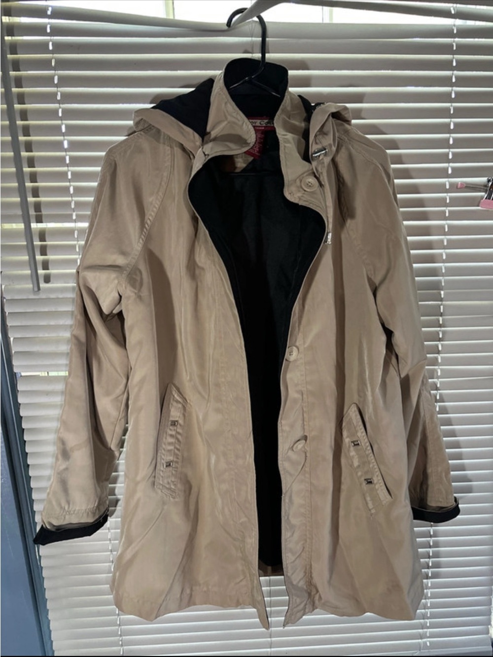 Vintage Haband Beige Hooded Utility Jacket with Black Lining